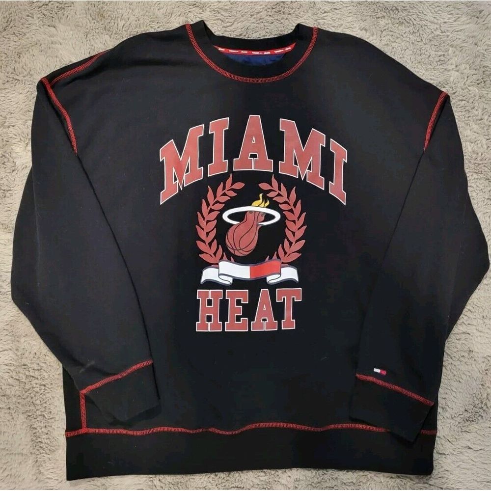 Men's XXL 2XL Miami Heat Tommy Jeans Peter French Terry Pullover Sweatshirt‎
